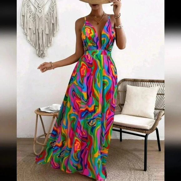 Summer Maxi Crisscross Backless Spaghetti Strap Dress With Random - Picture 5 of 5